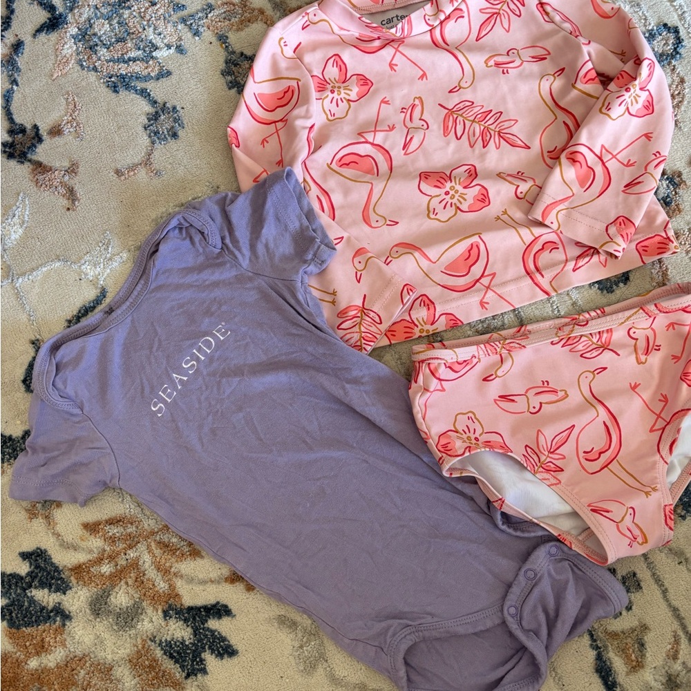 Carter's & KYTE onesie 
Pink Flamingo Long-Sleeve Rashguard Swimsuit - Pink